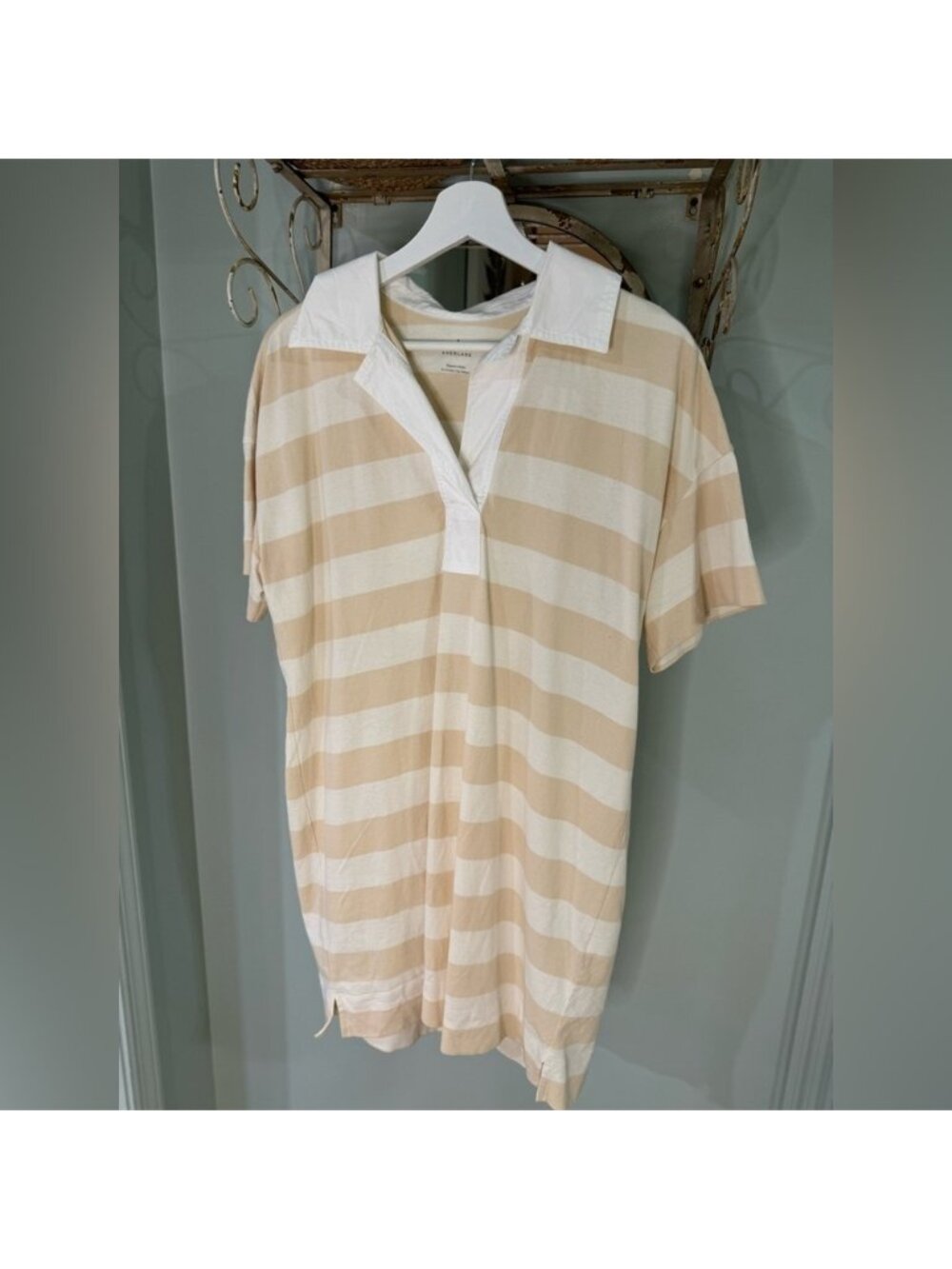 Everlane Beige and White Striped Mini Dress